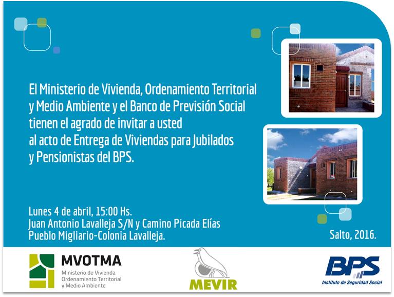 Invitación entrega de viviendas para jubilados y pensionistas del BPS en Salto